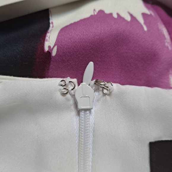 Chetta B Vibrant Beige Plum & Gray Watercolor Pattern Boat Neck Midi Dress - 2 - Picture 8 of 10